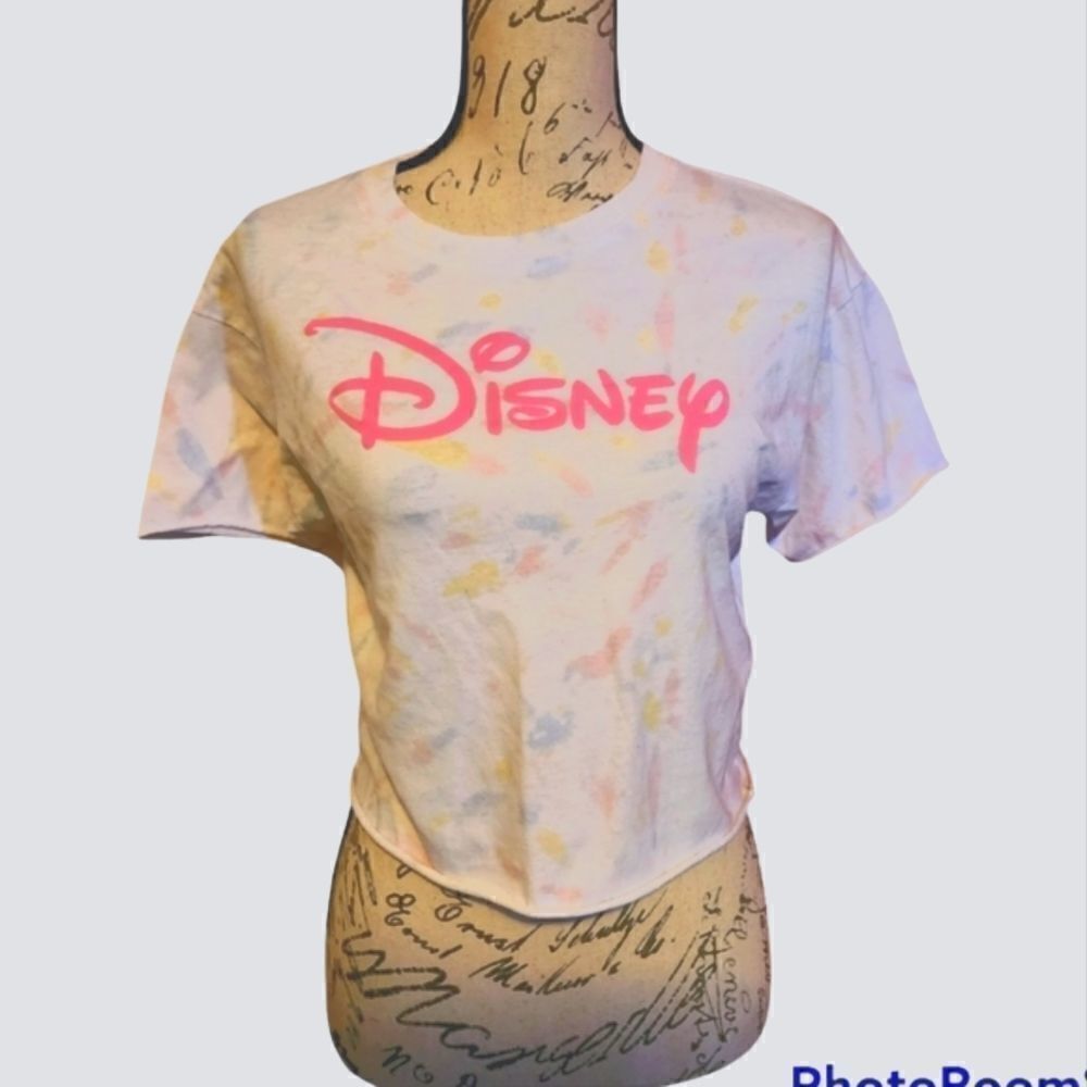 Disney Ladies White Pastel Tie Dye Crop T-Shirt - Size XS